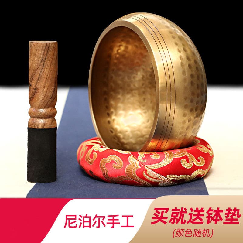 Singing bowl, Nepalese hand-held sacred wood fruit Buddhist sound bowl, yoga meditation sacred sound bowl, healing bowl, copper chime bowl ornament.