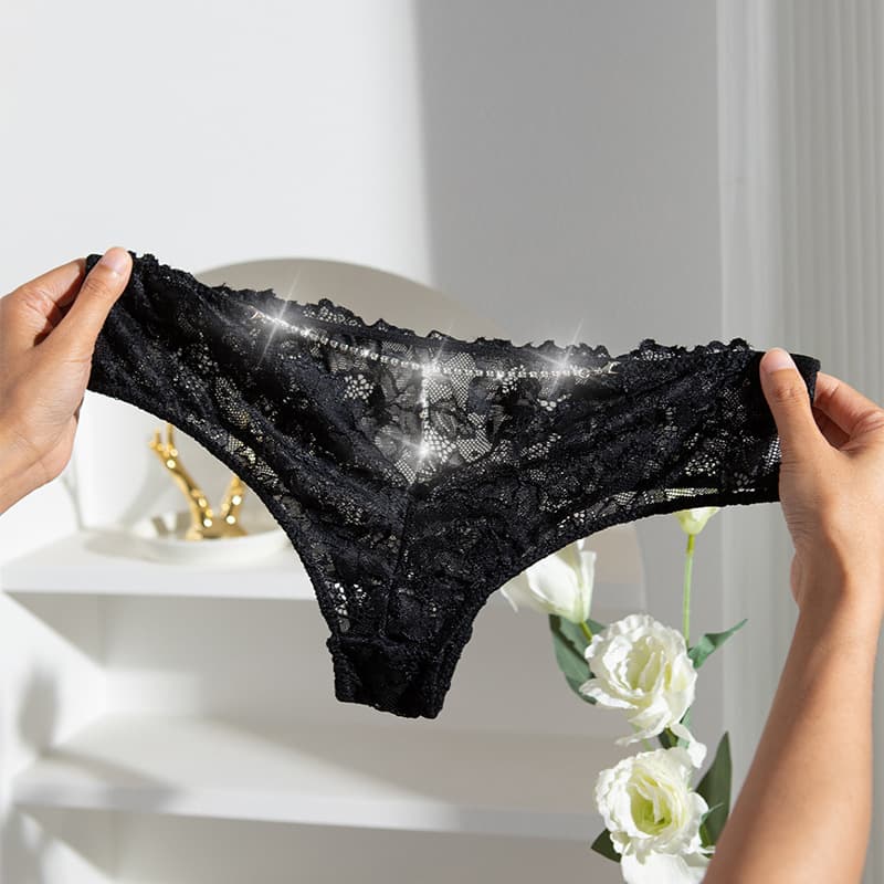New Arrival Sexy Underpants Women's Embellished Cross Briefs Translucent Lace Low Waist Tempting Ladies Underwear