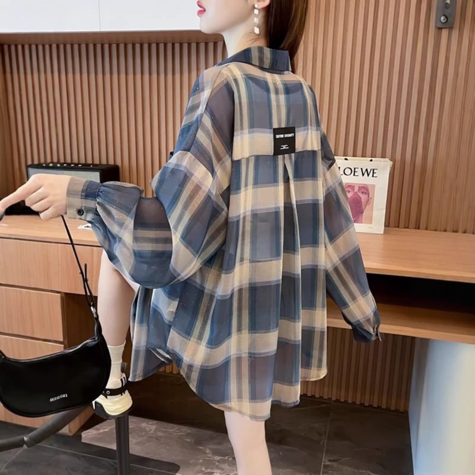 Starry Sky Plaid Shirt for Women, Summer 2026 Hot Style, Loose Thin Air-Conditioning Casual Mid-Length Cardigan, Sun Protection Jacket, Trendy