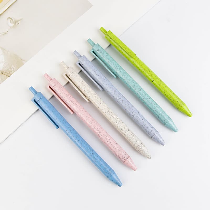 Eco-Friendly Biodegradable Wheat Straw Retractable Ballpoint Pen for Cross-Border Trade Office Promotional Gift with Logo Printing