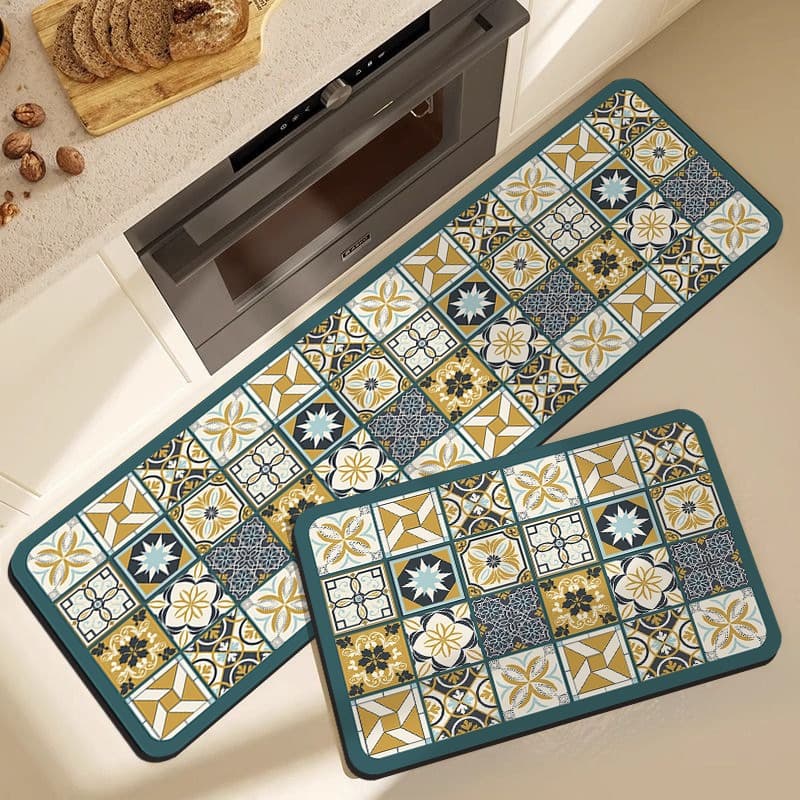 Cross-Border American Retro Crystal Velvet Kitchen Carpet, Water-Absorbent, Oil-Absorbent, Anti-Stain Floor Mat, Stain-Resistant, Wear-Resistant, Easy-to-Clean Foot Mat