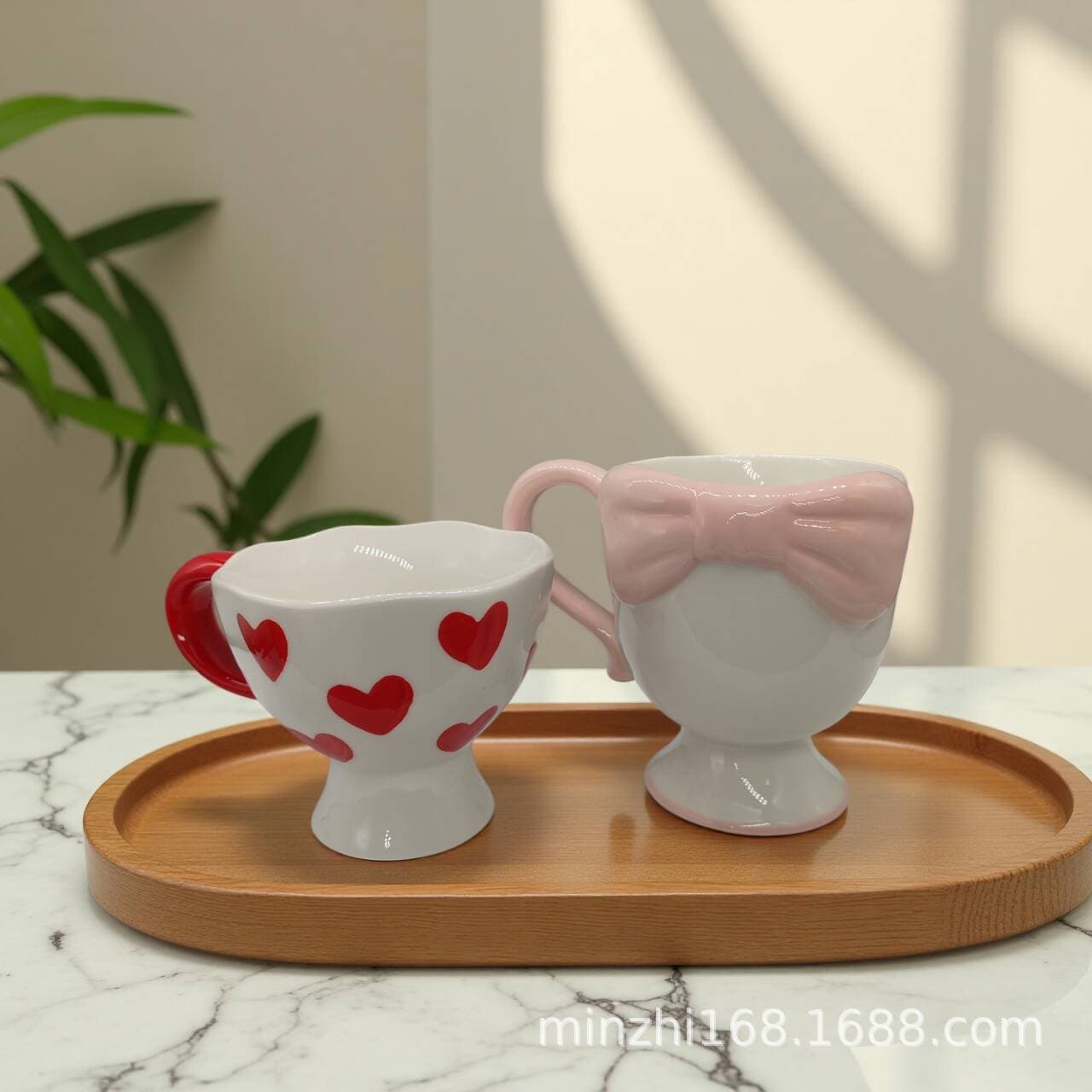 Creative and Exquisite Girly Bow-Knot Ice Cream Ceramic Cup, High-Value Coffee Mug, Dessert Tall Cup
