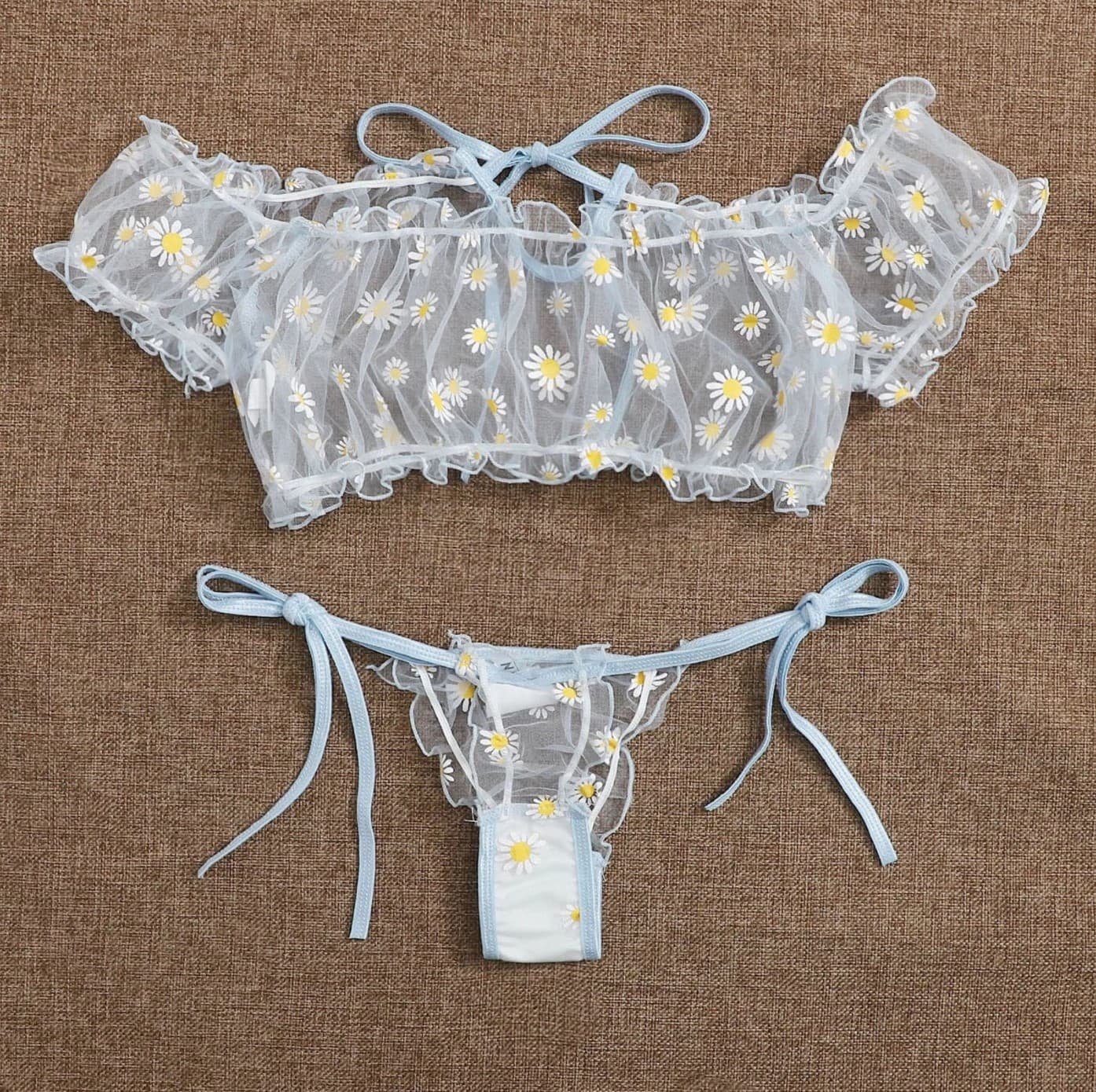 Sexy Lace Embroidered Bustier Babydoll & Bikini Two-Piece Set Sleepwear for Wholesale