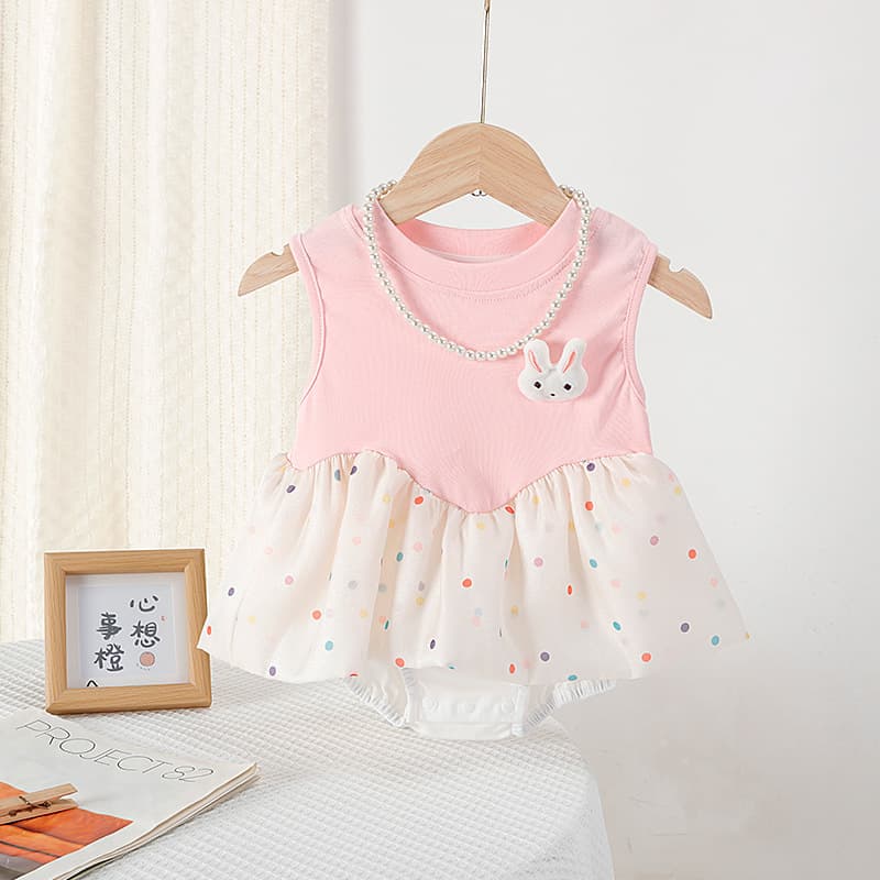 New Summer Baby Girl Outfit Super Sweet Set Infant Summer Adorable Wide Shoulder Bodysuit Princess Cake Dress