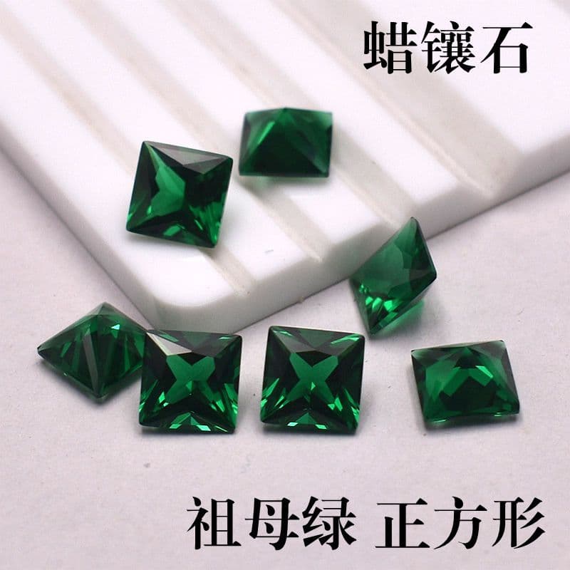 Nano Green Spinel Green Square Gemstone High Temperature Resistant Wax Setting Jewelry Accessories Loose Stone Princess Cut Green Gem