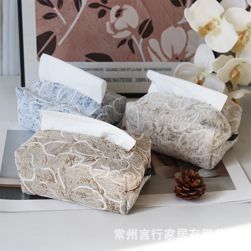 New Chinese style napkin box for living room, home coffee table, or car, pure cotton embroidered floral tissue cover.