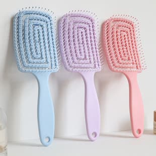 New Hollow Chinese Character Comb Hairbrush, Portable Hair Styling Comb for Women, Volumizing, Scalp Massage, Ribbed Comb