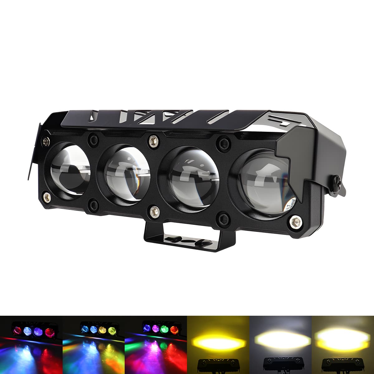 Cross-border motorcycle spotlight white and yellow dual color with RGB devil eye car LED work light electric vehicle spotlight