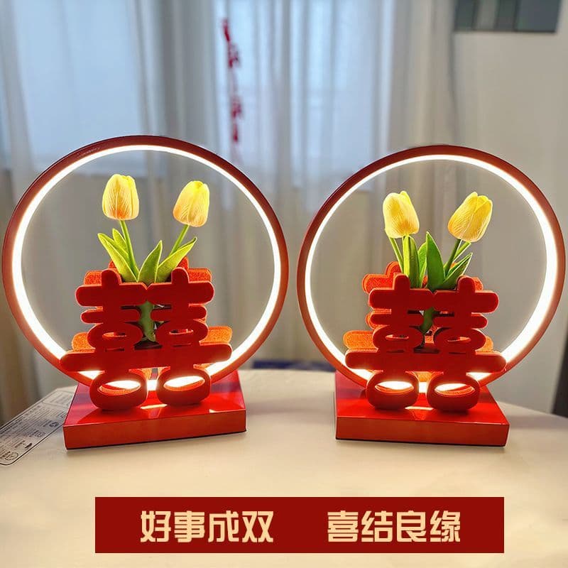Wedding Desk Lamp, Bedroom Bedside Lamp, Bridal Room Dowry Lamp, Wedding Red Pair Eternal Light, Newlywed Gift for Couples