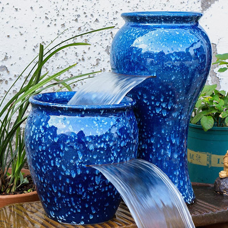 Complete Waterfall Ornament Ecosystem Circulating Water Fish Farming Ceramic Jar Traditional Fish Tank Filter Landscape Fish Pond Ceramic