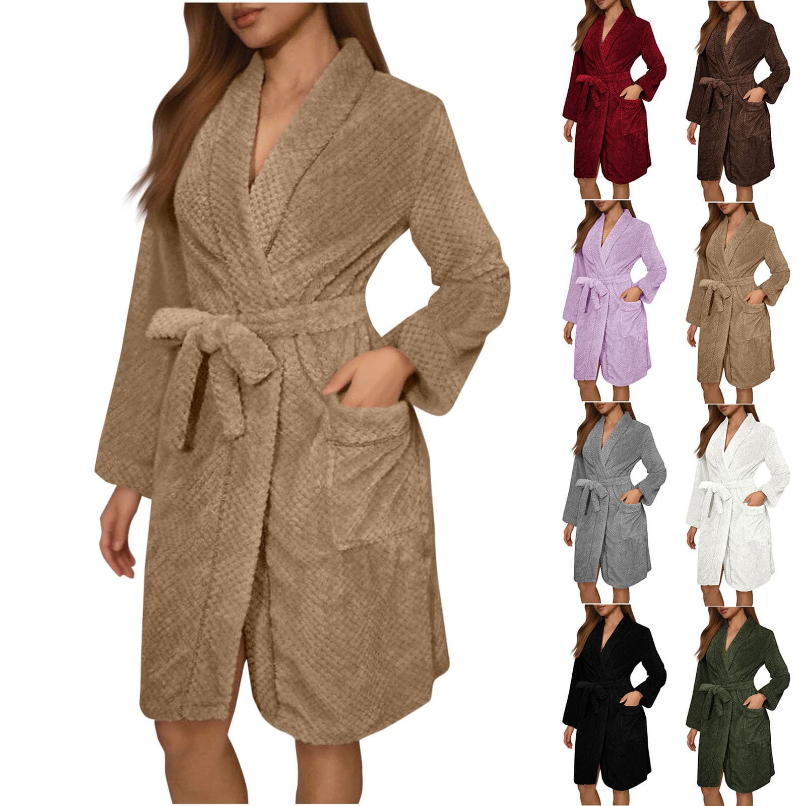 European and American Cross-Border Autumn and Winter Plus Size Bathrobe Thickened Warm Bathrobe Flannel Women's Nightgown Hooded Lace-Up Homewear