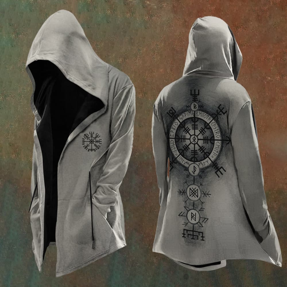 Medieval fantasy style compass printed hooded sweatshirt Viking runes cardigan sweatshirt cross-border sweatshirt
