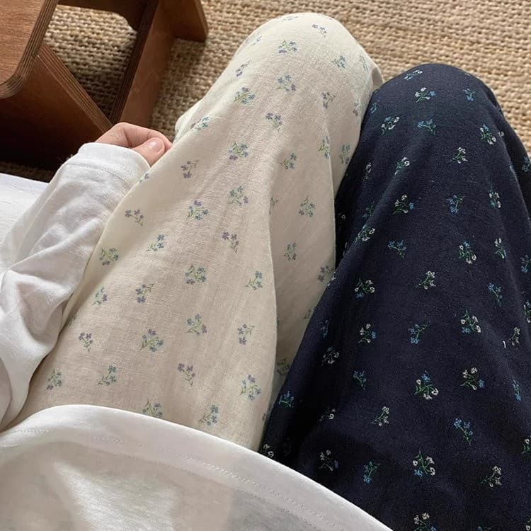 Sweet floral high waist casual pajamas for women summer thin casual comfortable trousers large size home wear suit pants