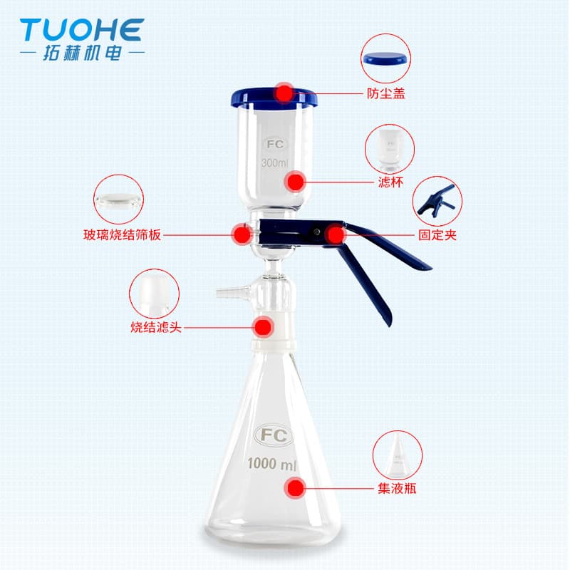 Tuohe laboratory solvent filter, vacuum filtration apparatus, 1000ml fritted glass extraction setup