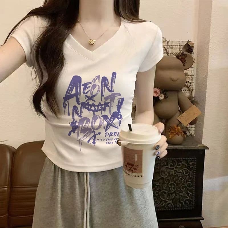 Designed Pleated Collar Square Neck Short Sleeve T-Shirt for Women Summer Slim Fit Irregular Hem Sweet and Spicy Top