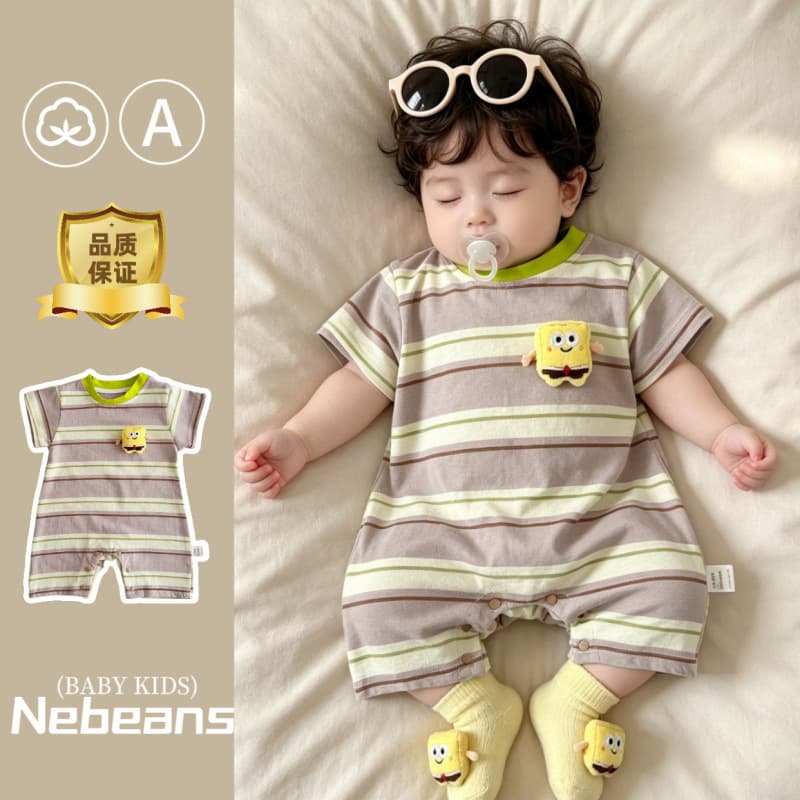 0-2 Years Summer Striped A-Cotton Soft Infant Bodysuit Going-Out Outfit Green Sponge Baby Romper Crawler for Boys and Girls