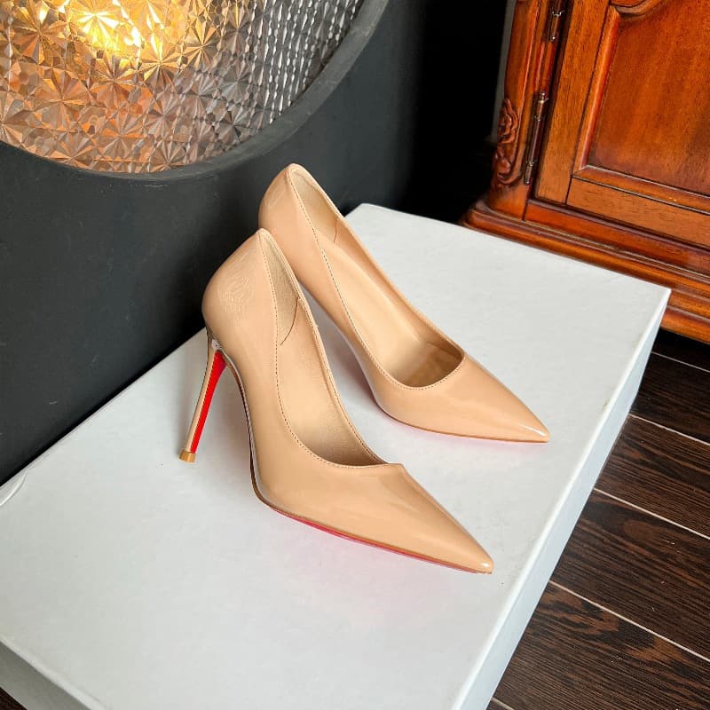 In-stock side-cutout nude high heels for women, popular versatile sexy red sole pointed toe shallow patent leather flats