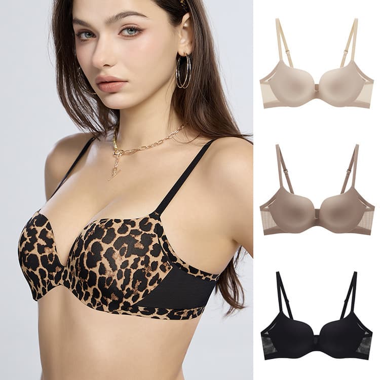 2251 Smooth Seamless Bra Women's Sensual Leopard Print Breathable Push-Up Comfort Non-Wire Bra Thick Cross-Border