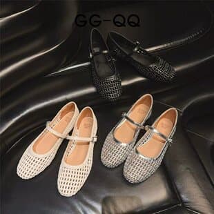 Woven Hollow Roman Sandals Women's 2026 New Style Niche Lightweight Breathable Mary Jane Shoes Round Toe Flat Shoes for Women