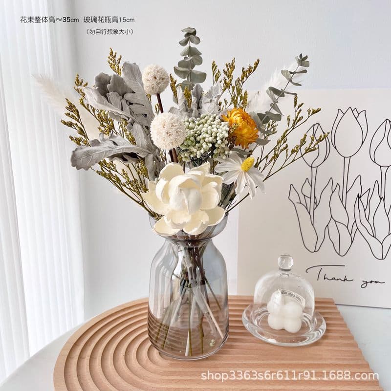 Premium Real Dried Flower Bouquet for Living Room Decor, Ins-Style Daisy, Natural Wine Cabinet Front Desk Luxury High-End