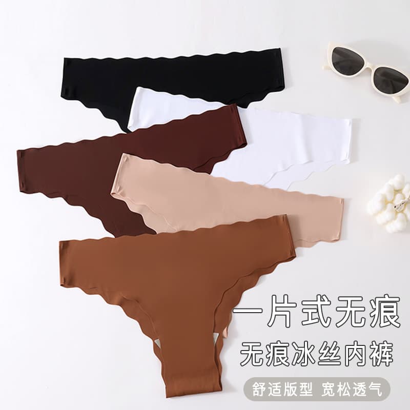Export Europe America Brazil Ice Silk Thong Women Cotton Crotch Low Waist Sexy T-String Lingerie Bikini