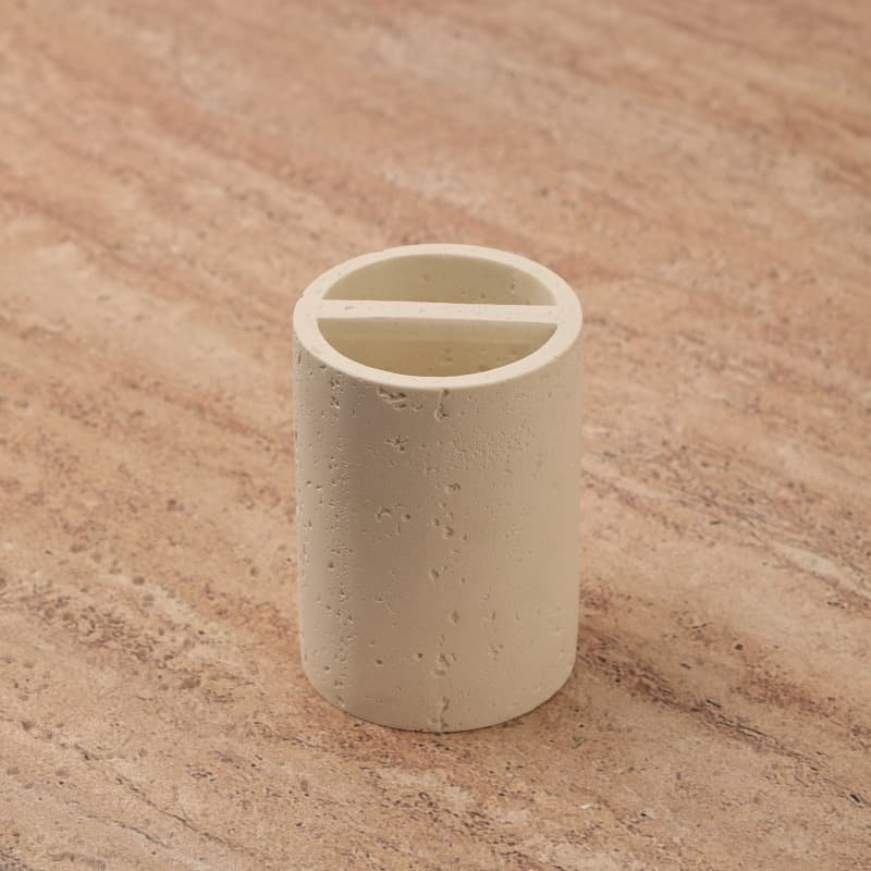 Cream Travertine Wash Cup Set - High-Aesthetic Bathroom Cup, Toothbrush Cup, Tray, and Mouthwash Cup Set