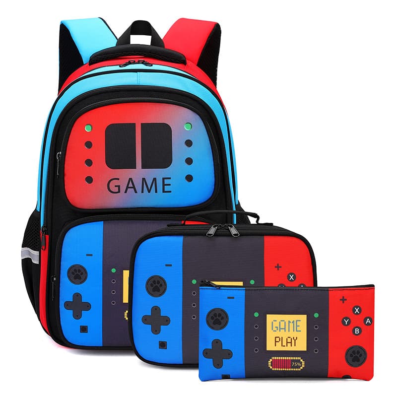 Cross-border New Game Console Student Backpack Lightweight Large Capacity Shoulder Crossbody Lunch Bag Pencil Case Three-Piece Set