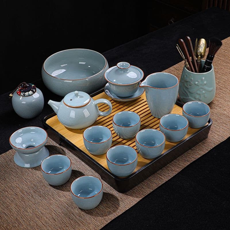 New open piece Ru kiln tea set set simple kung fu tea set tea cup household teapot tea set full set tea tray