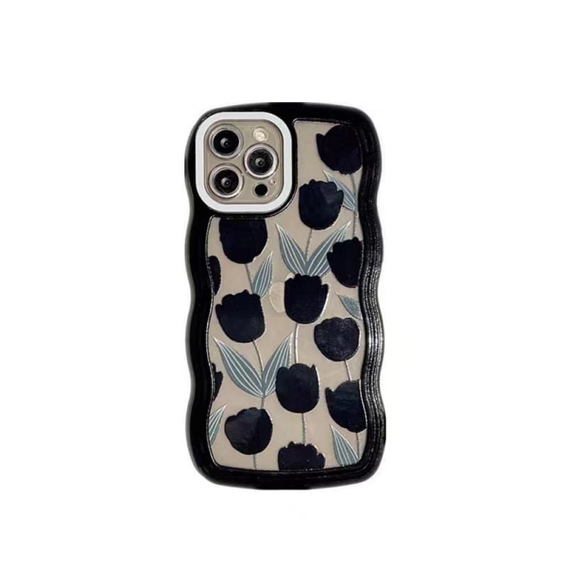 iPhone 14 Black Heart Anti-Drop Soft Case Floral Apple 13 15 16 Phone Cover