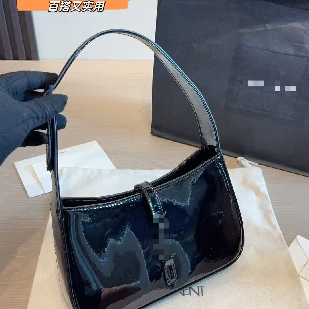 Le5a7 Hot Style YSL Hobo Handbag 2026 New Style European and American Patent Leather Classic Fashion Underarm Bag Women's Bag