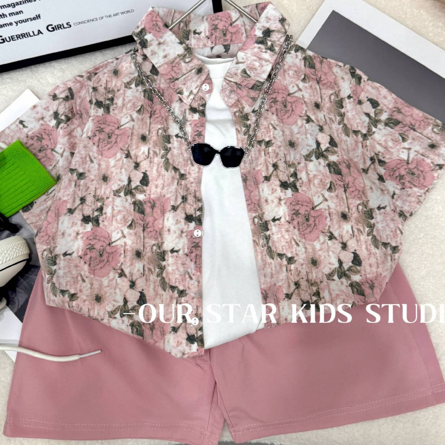 Children's Summer Set Thin Shirt Short Sleeve Retro Cool Printed Shirt Kids Clothing