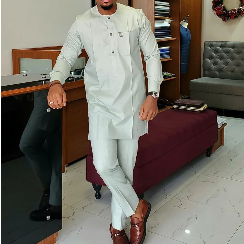 2022 New Autumn/Winter Hot-selling Solid Color Simple African Ethnic Style Men's Casual Set 2-piece