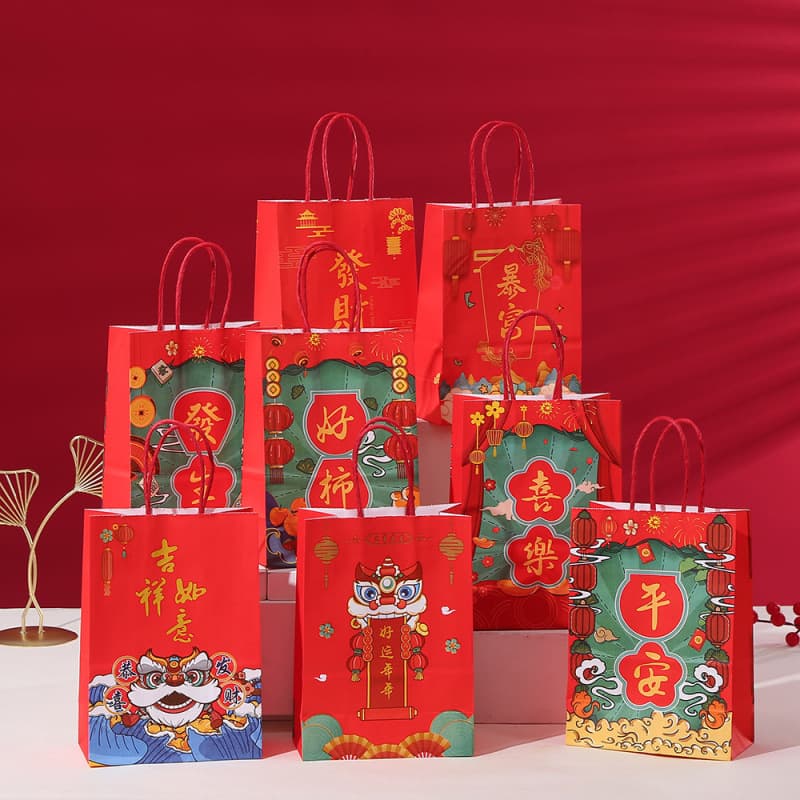 Creative New Year Kraft Paper Bag with Festive Text, Gift Bag with Print, Wholesale Milk Tea Takeout Bag