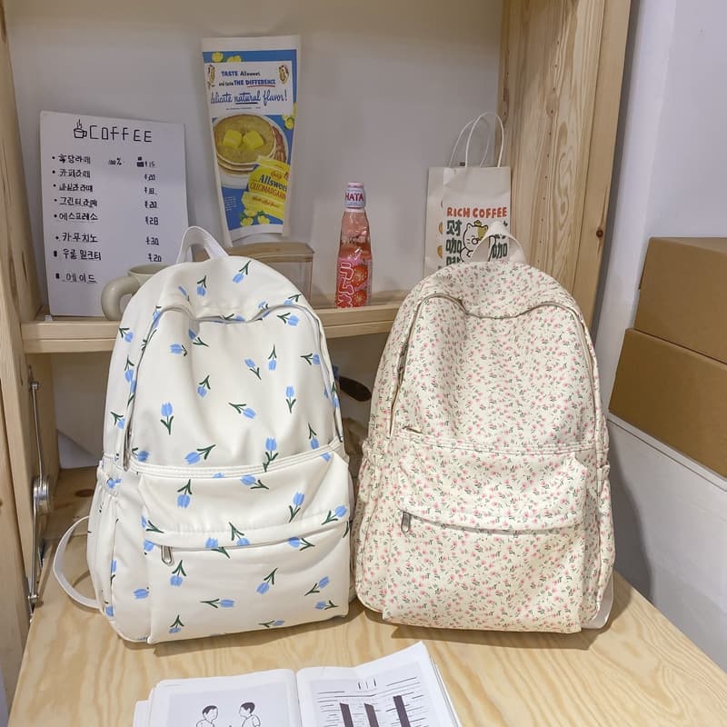 Japanese-style ins literary fresh floral backpack, campus style girls' school bag, college student travel backpack for women
