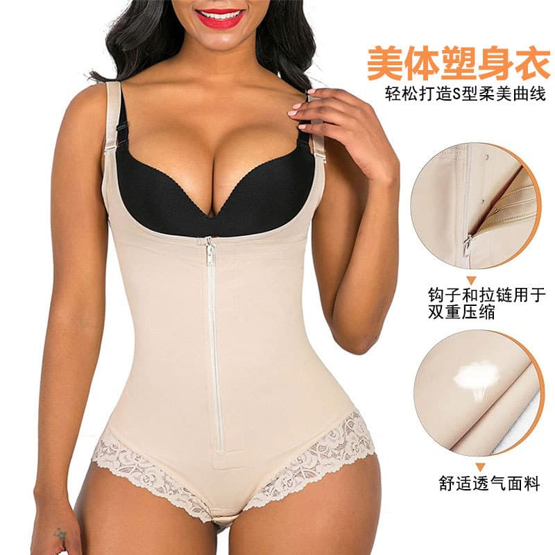 Cross-border European and American Bodysuit Shapewear Waist Trainer Butt Lifter Plus Size Triangle Zipper Tummy Control Corset Manufacturer