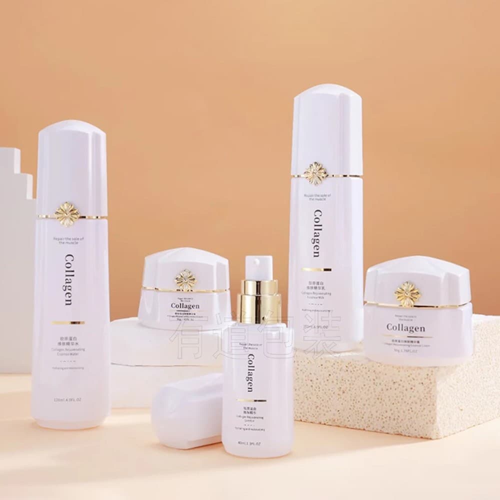 Stock Bright White Outer Cover Skincare Glass Set Snowflake Style Skincare Beauty Packaging Elegant Water Lotion Press Pump Bottle