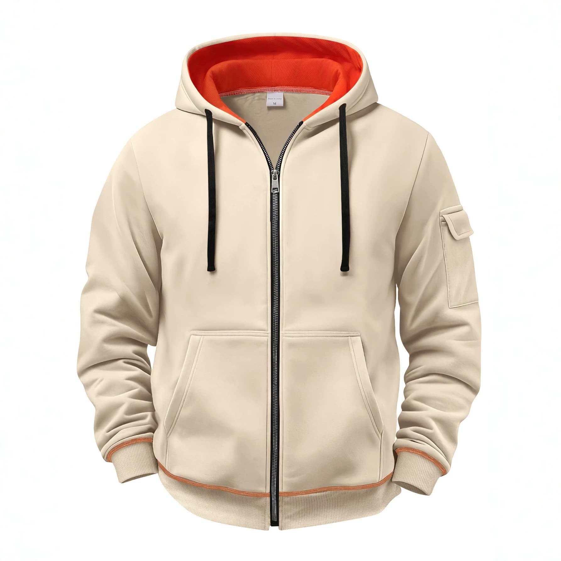 Men's cardigan hooded sweatshirt with pocket hat color block design spring and autumn casual hooded jacket solid color top