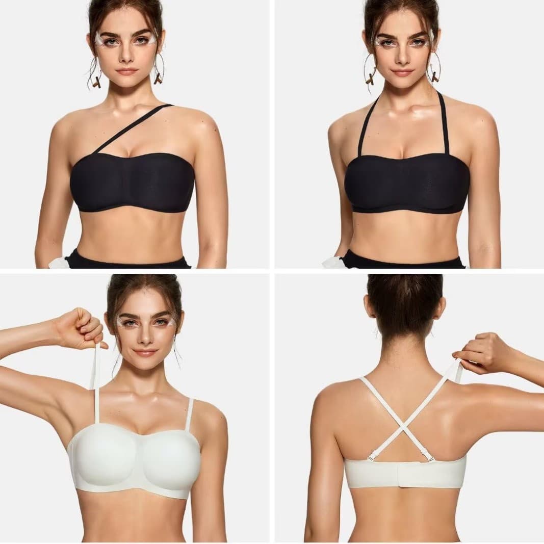 Women's Strapless Bra, Gel Push-Up Bandeau Bra, Anti-Slip Wire-Free Soft Support Bra for Amazon Cross-Border Sales