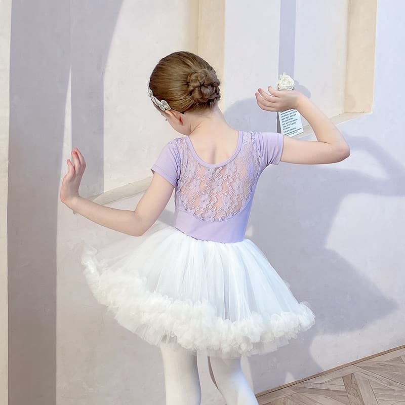 Children's dance clothing summer short-sleeved girls' practice clothing lace pink toddler ballet exam Chinese dance practice clothing