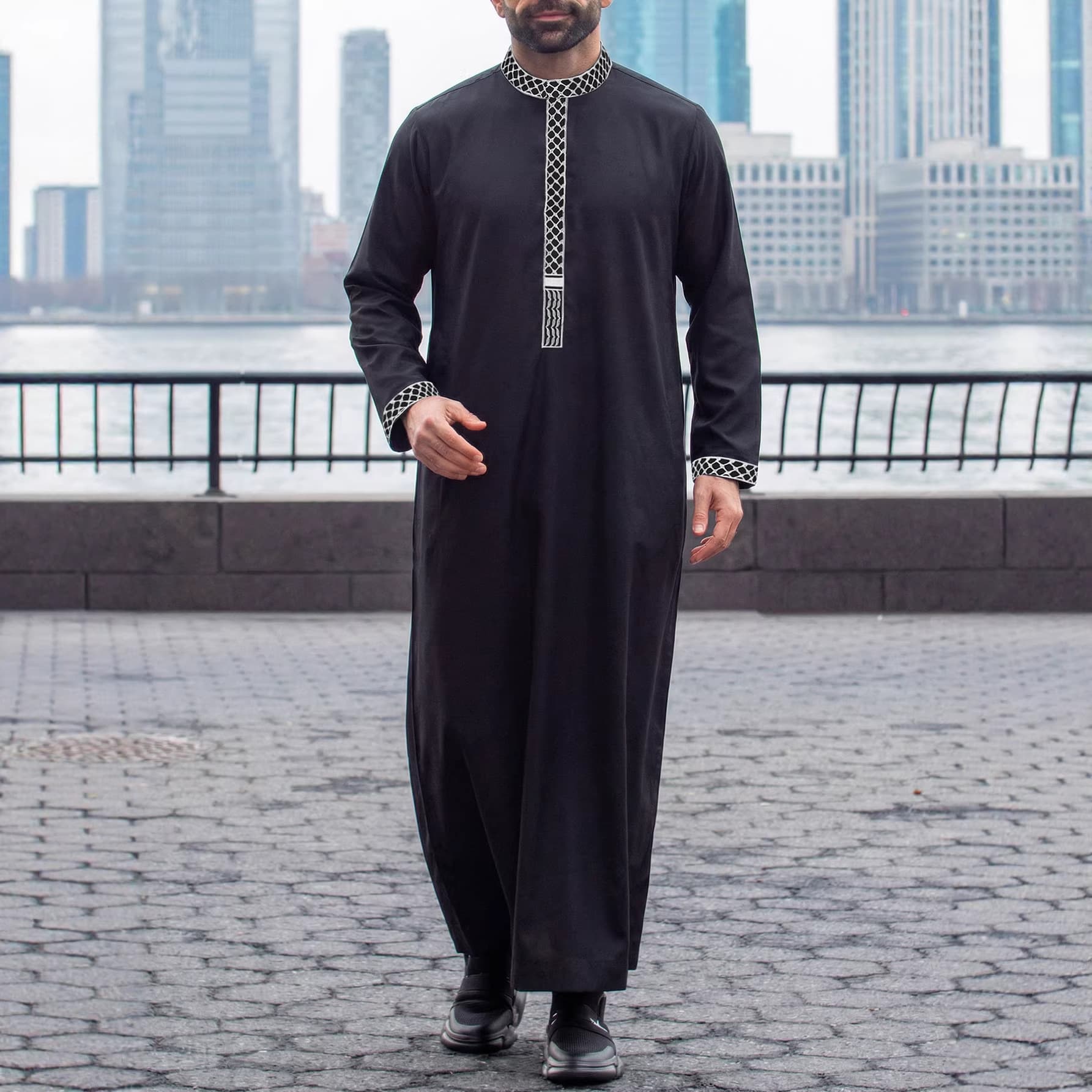 Cross-border Men's Ethnic Traditional Costume Long-sleeve Embroidery Stand Collar Design Men's Robe Men's Festival Gown