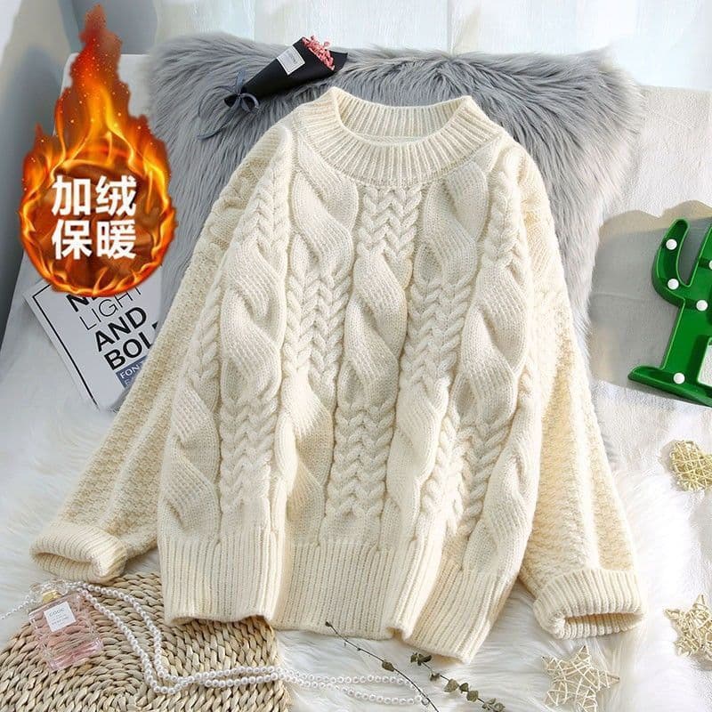 Mid-collar sweater women's pullover outer wear thickened autumn and winter new loose lazy style twist top bottoming sweater