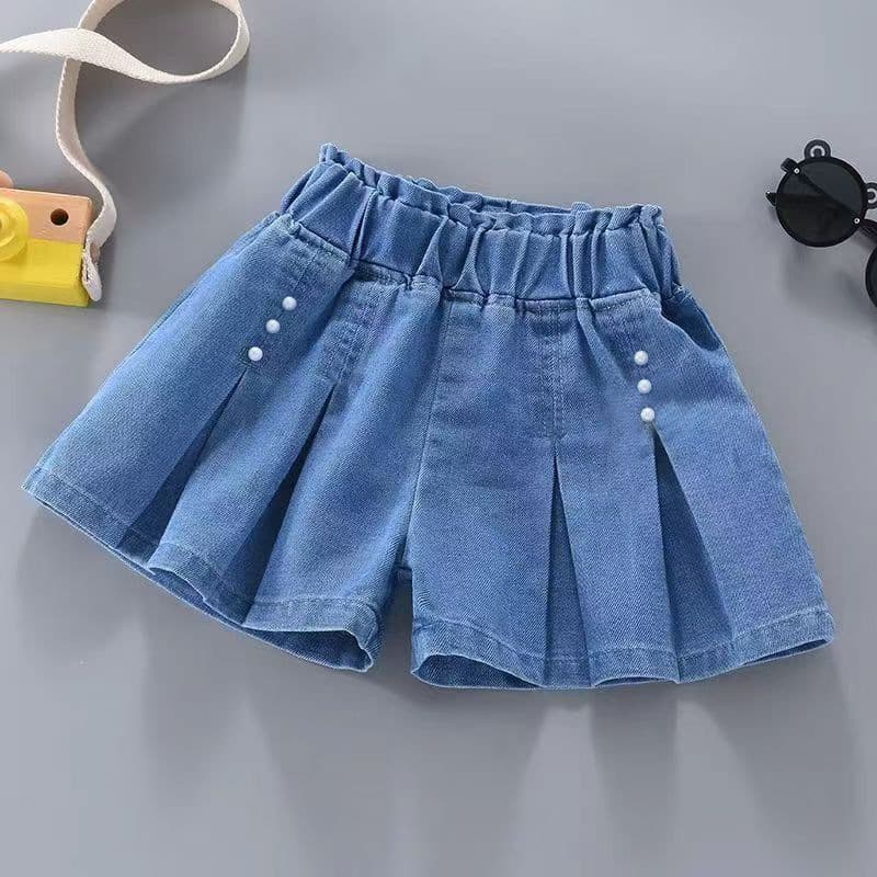 2026 Korean Style Summer Shorts New Girls' Denim Skirt Pants Children's Pleated Pants Fashion Kids Clothing Cross-Border Wholesale