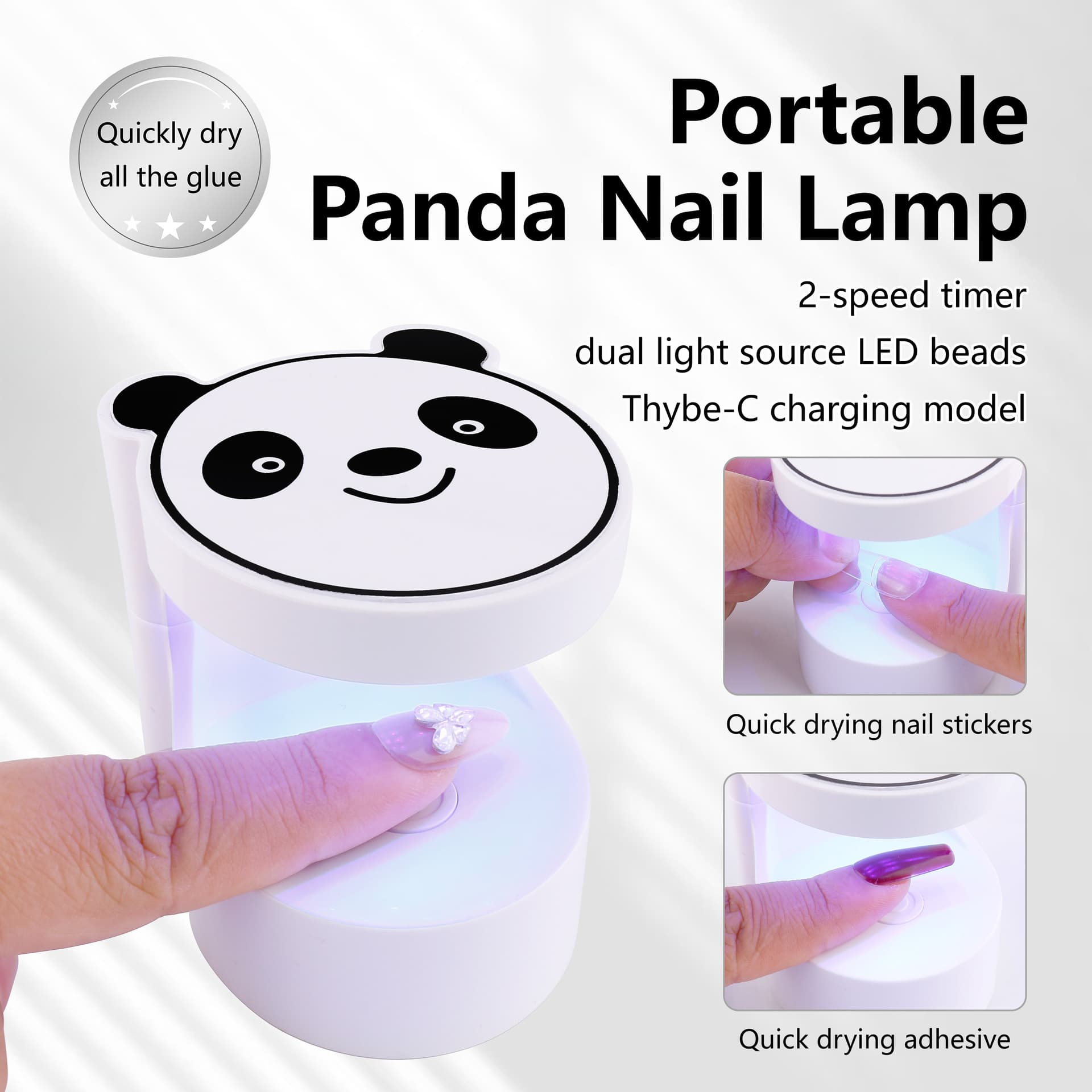 Nail Art Rechargeable Panda Square Sugar Lamp Mini Portable LED Lamp Fast Curing Gel Polish Drying Tool