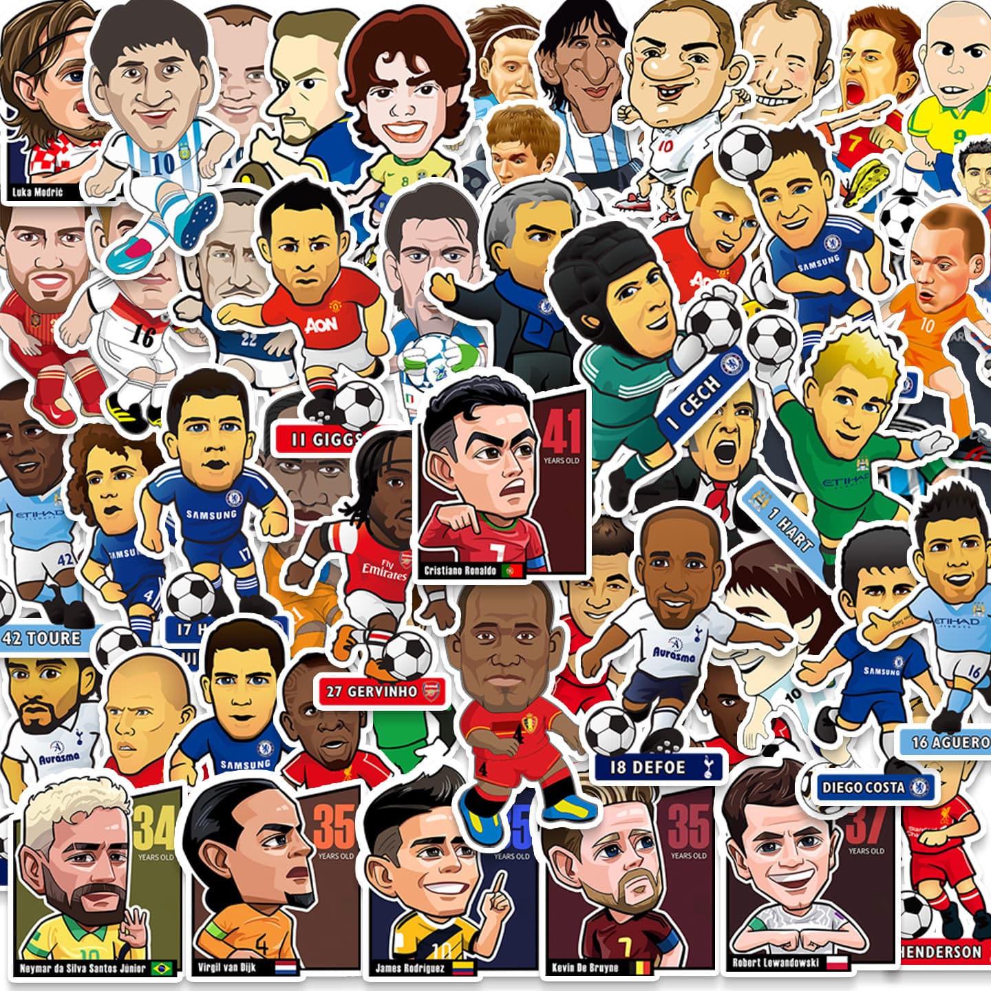 50 new World Cup football star Q-version stickers, abstract cartoon graffiti stickers, funny stickers for mobile phones, Messi