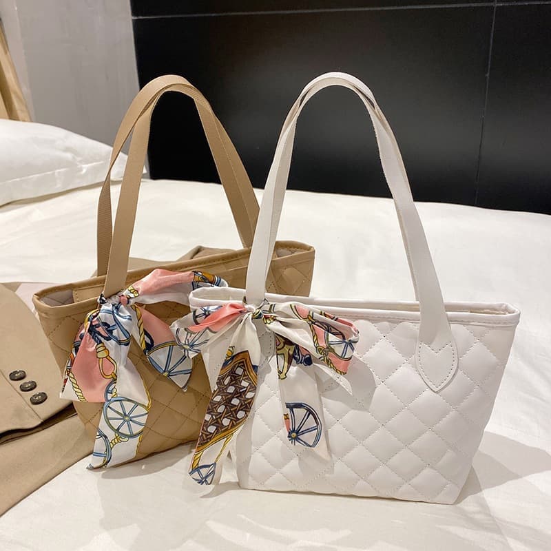Bow handbag 2024 new ladies handbag simple shoulder bag Korean style large capacity shopping bag