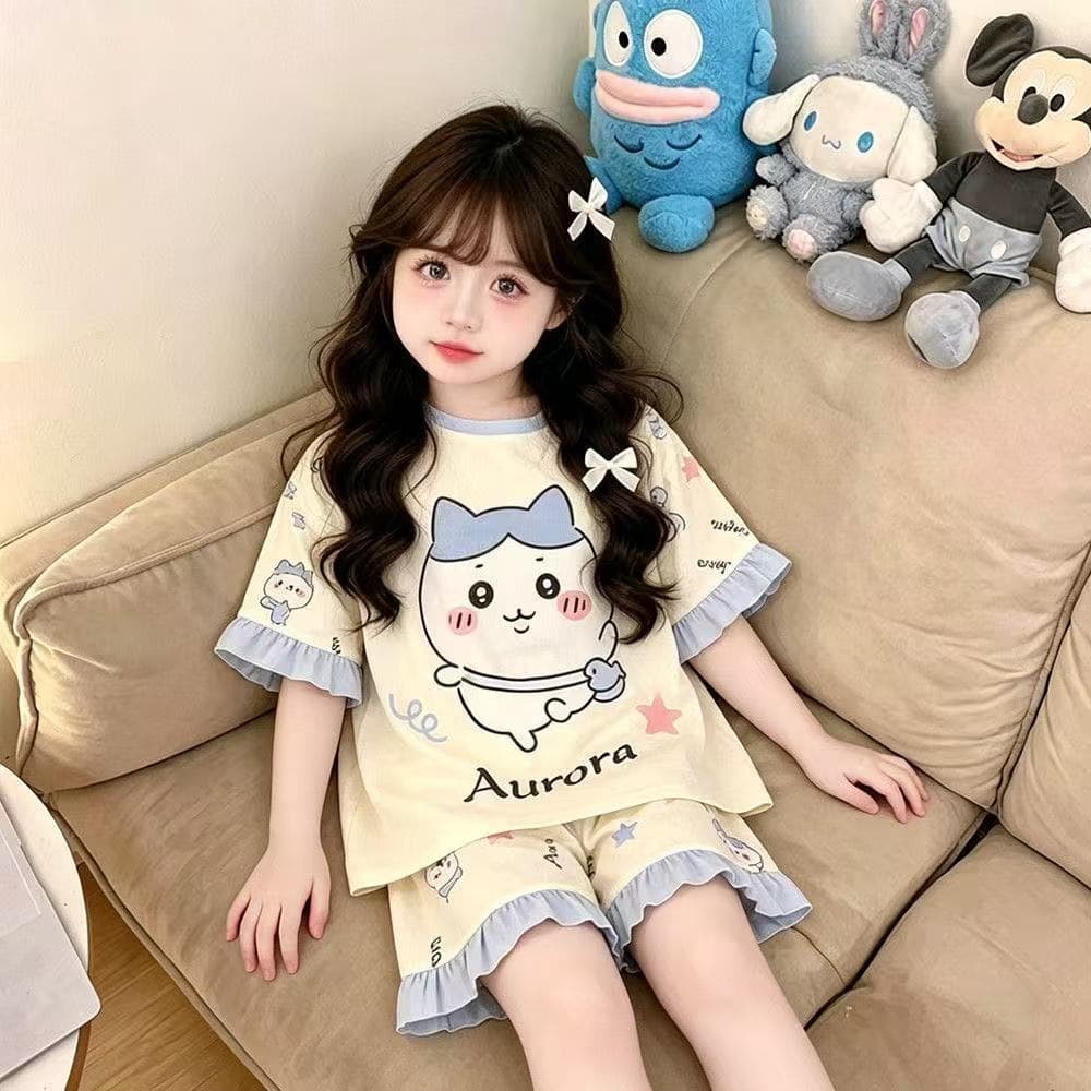 Yunduo cotton children's pajamas girls summer thin short-sleeved suit girls middle school students sweet home clothes