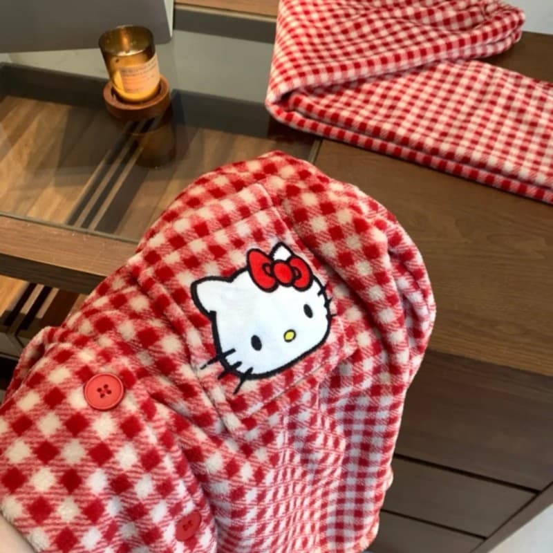 Autumn/Winter Coral Fleece Pajamas for Women Red Checkered New Year Festive Cartoon Cat Soft Girl Thickened Warm Homewear