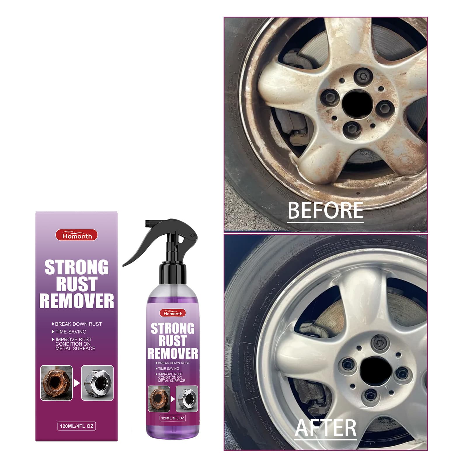 HOMONTH Car Rust Removal Cleaning Spray - Body Paint Decontamination & Rust Cleaner for Daily Renovation and Maintenance