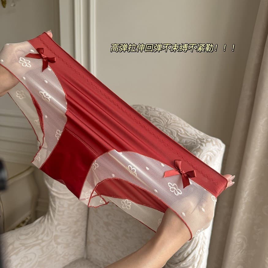 New Year Christmas Zodiac Year Red Underwear Women Festive Red Cotton Crotch Triangle Panties