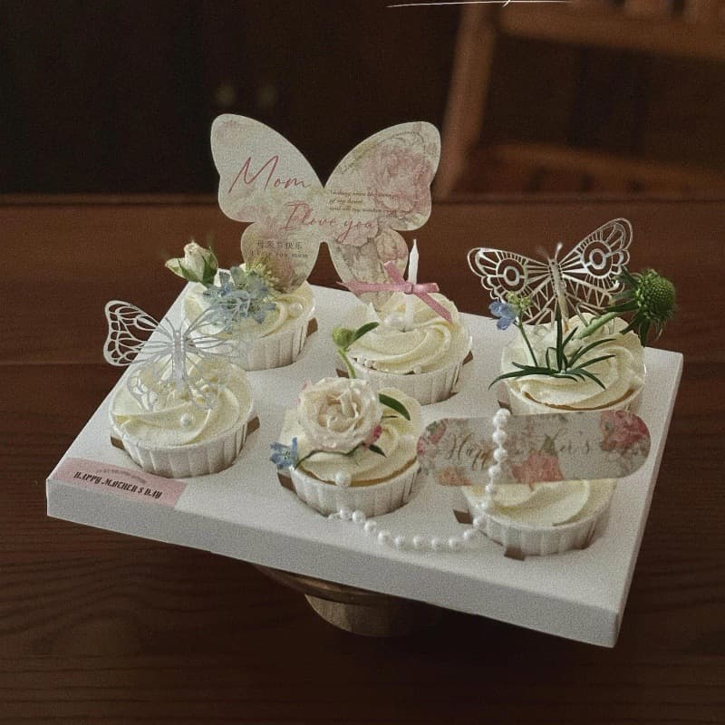 2025 Mother's Day Cupcake Decoration Iridescent Small Butterfly Insert Happy Mother's Day Butterfly Card Insert